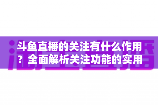 斗鱼直播的关注有什么作用？全面解析关注功能的实用价值与涨粉逻辑