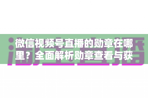 微信视频号直播的勋章在哪里？全面解析勋章查看与获取攻略
