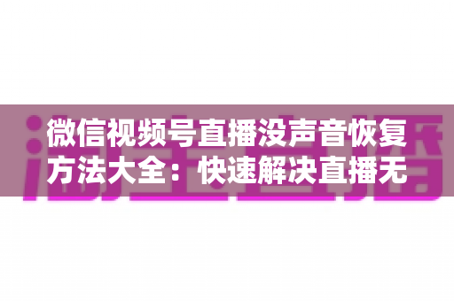微信视频号直播没声音恢复方法大全：快速解决直播无声困扰的实用指南